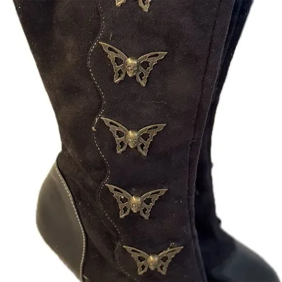 Demonia Women's Steampunk Skull & Butterfly Boots Black Size 6.5 Mid-Calf - Picture 10 of 12